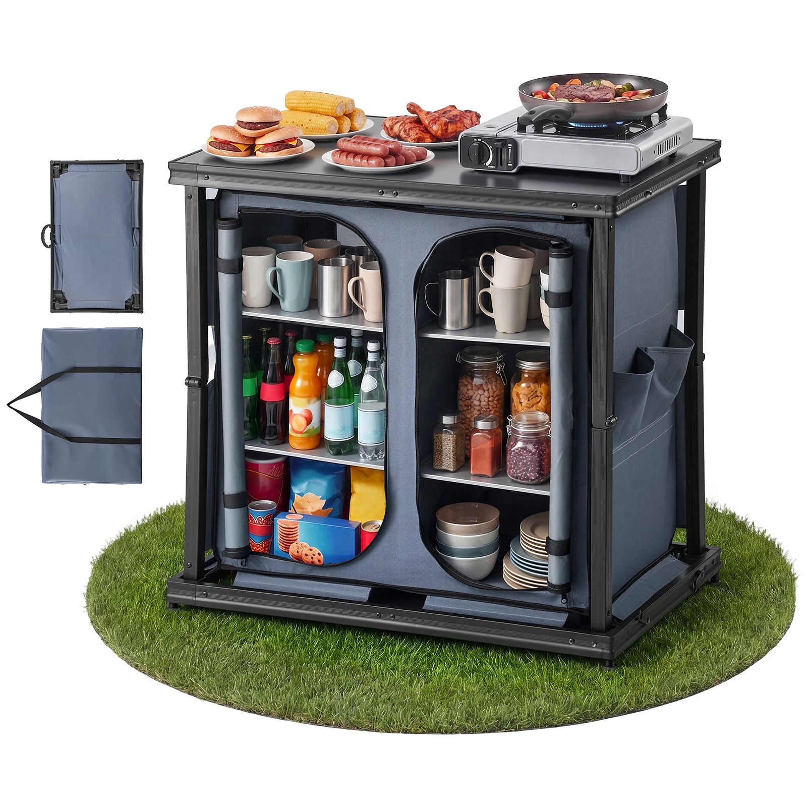 Camping Cooking Table With Storage - Armário de Armazenamento Dobrável para Camping,