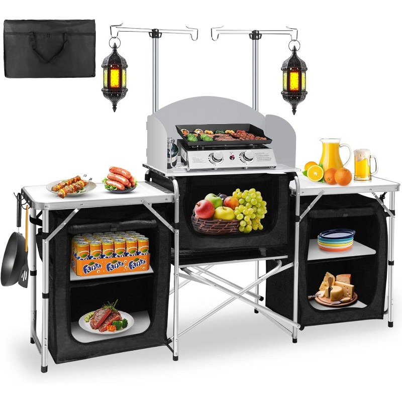 Camping Cooking Table With Storage - Cozinha Móvel Portátil para Camping ao