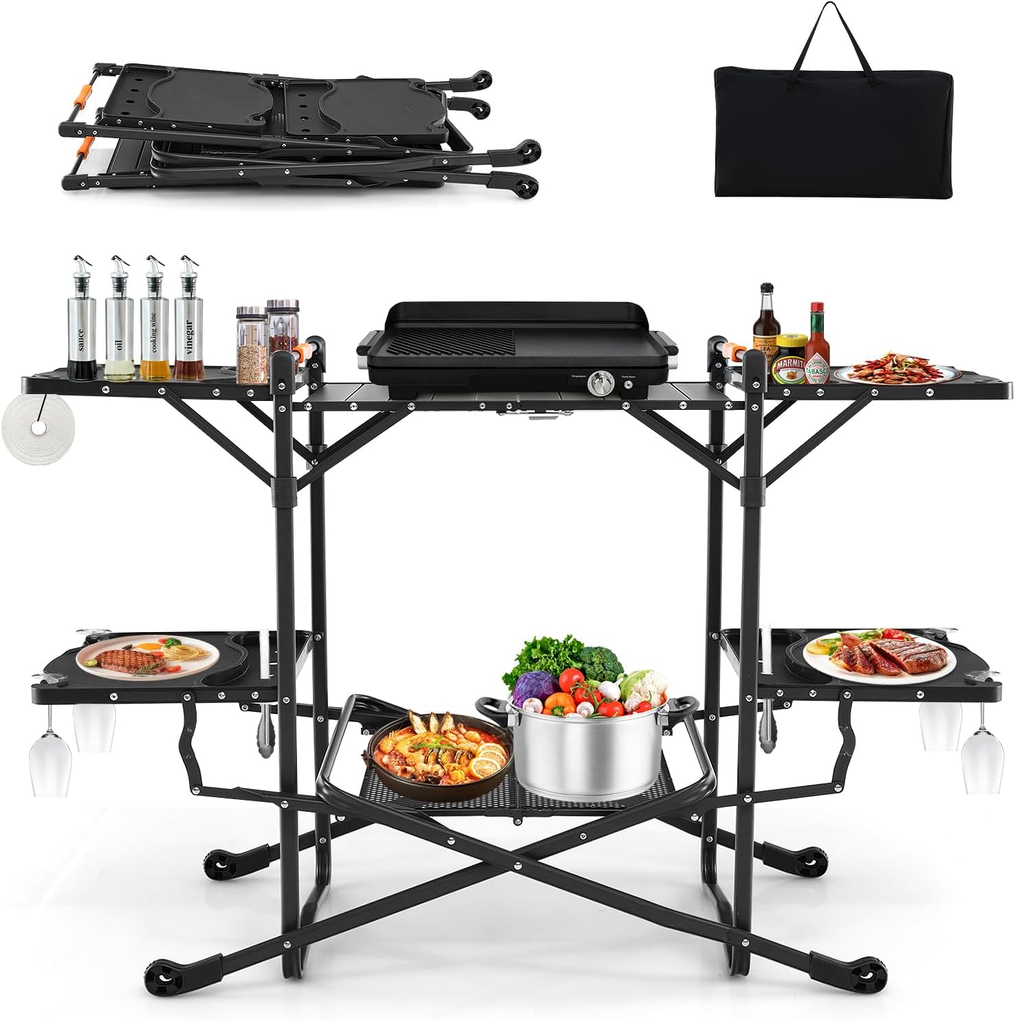 Camping Cooking Table With Storage - Mesa de Cozinha Portátil Dobrável para