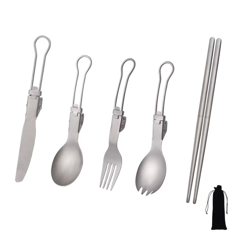 Camping Cooking Cutlery Set - Conjunto de Utensílios de Titânio Dobrável