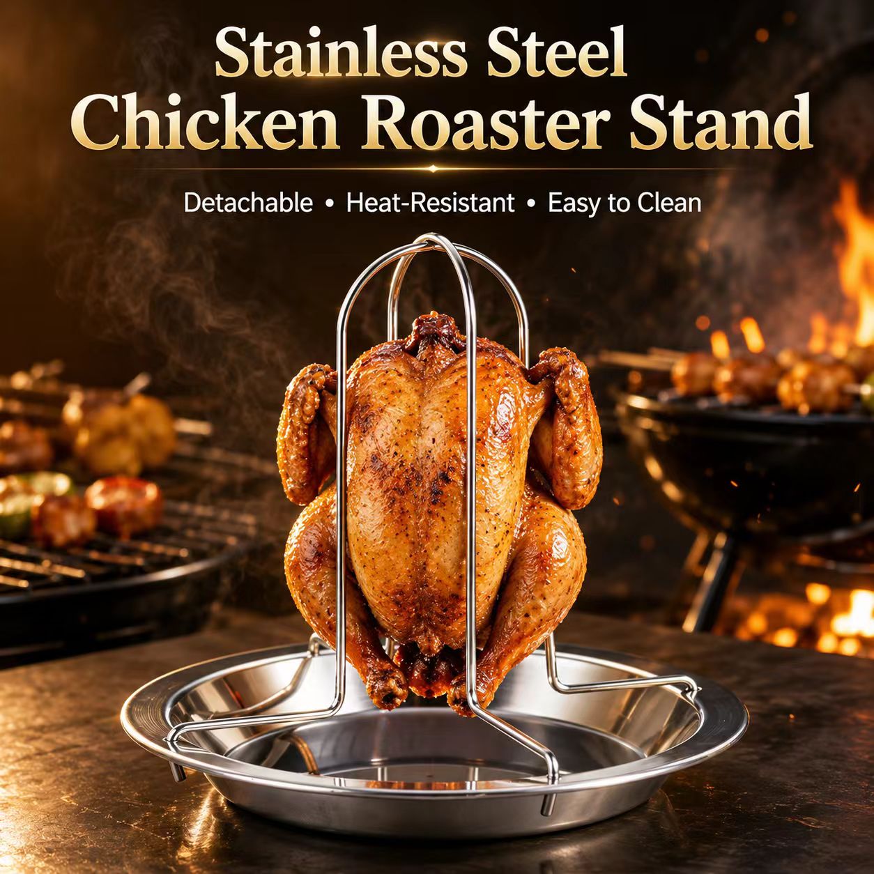 Campfire Cooking - Suporte Portátil para Grelhar Frango Inteiro,