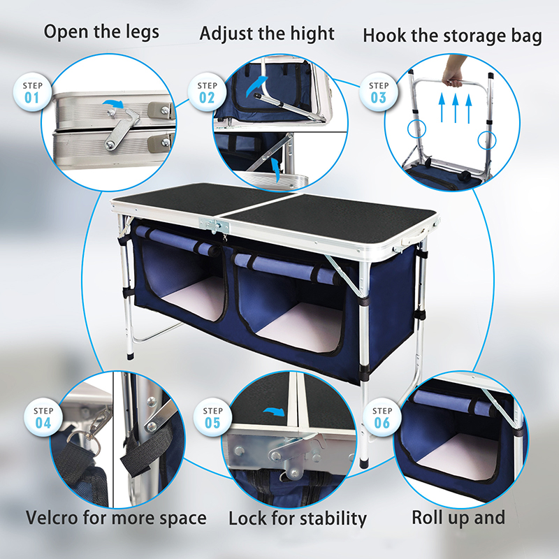 Altura ajustável alumínio Fold - Camping Cooking Table With Storage avaliação e preço