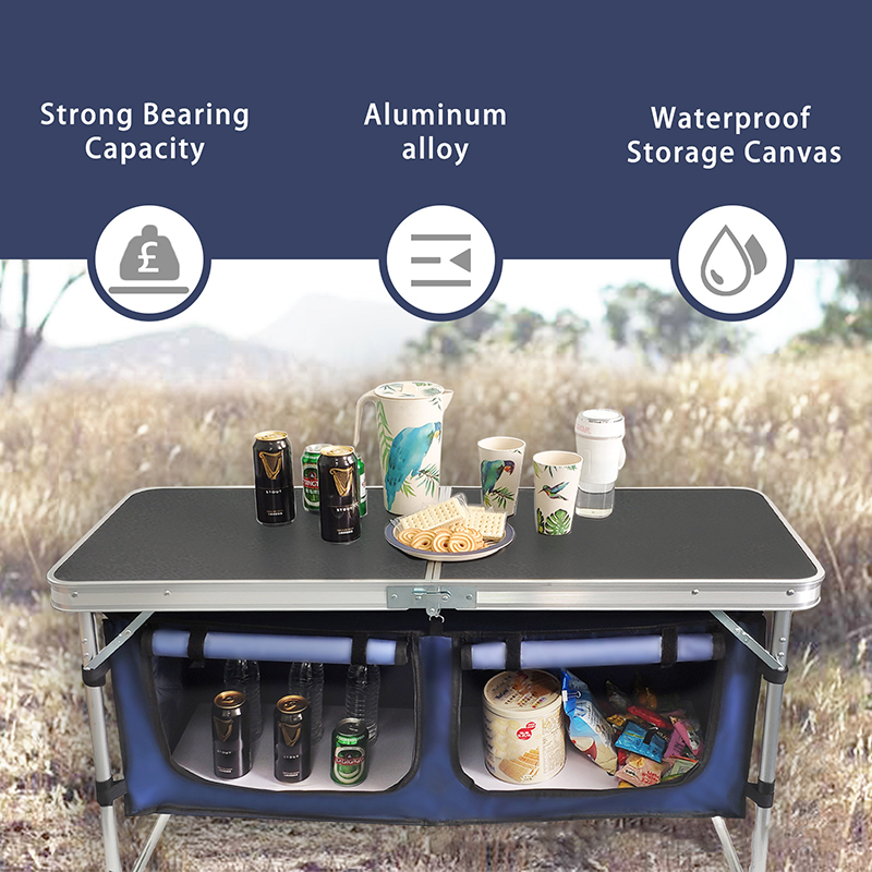 Altura ajustável alumínio Fold - Camping Cooking Table With Storage avaliação e preço